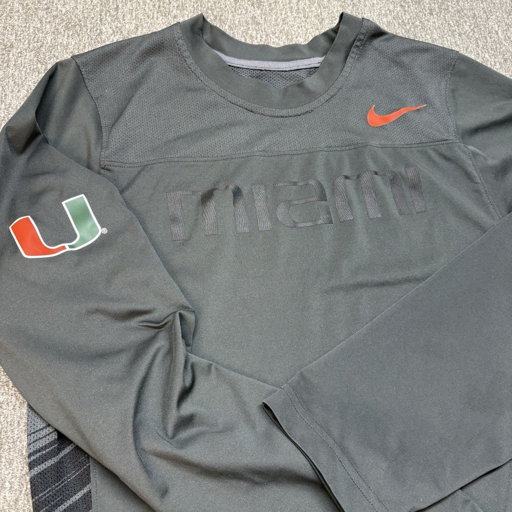Nike University of Miami Hurricanes Long Sleeve Dri-Fit Shirt Men's XS Training